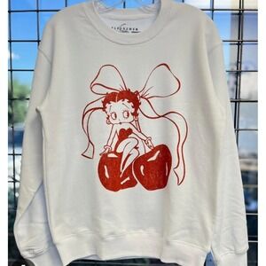 Fleischer Betty Boop Cherries Graphic Hoodies Adult Size M Color White And Red